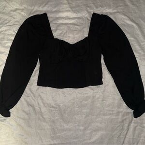Haute Monde Black Puff Sleeve Cropped Blouse